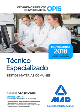 TÉCNICO ESPECIALIZADO DE LOS ORGANISMOS PÚBLICOS DE INVESTIGACIÓN. TEST DE MATER